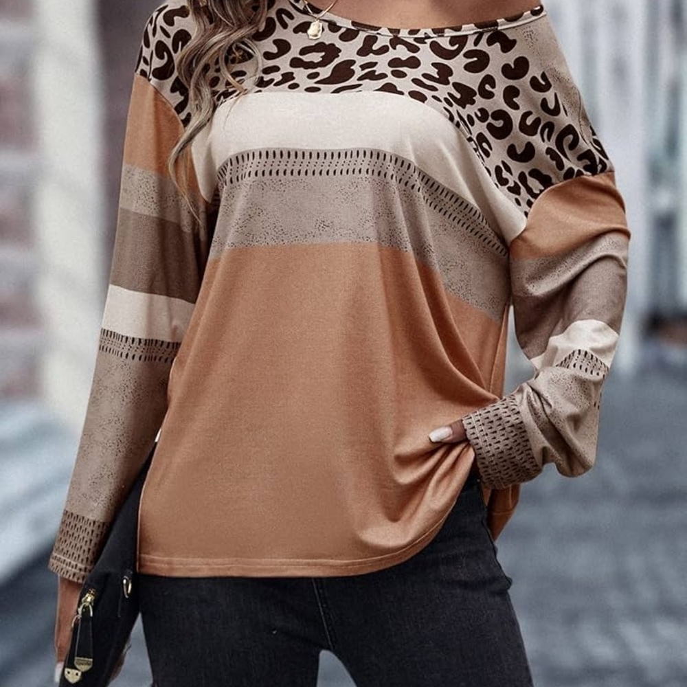 Leopard and Striped Long Sleeve Top